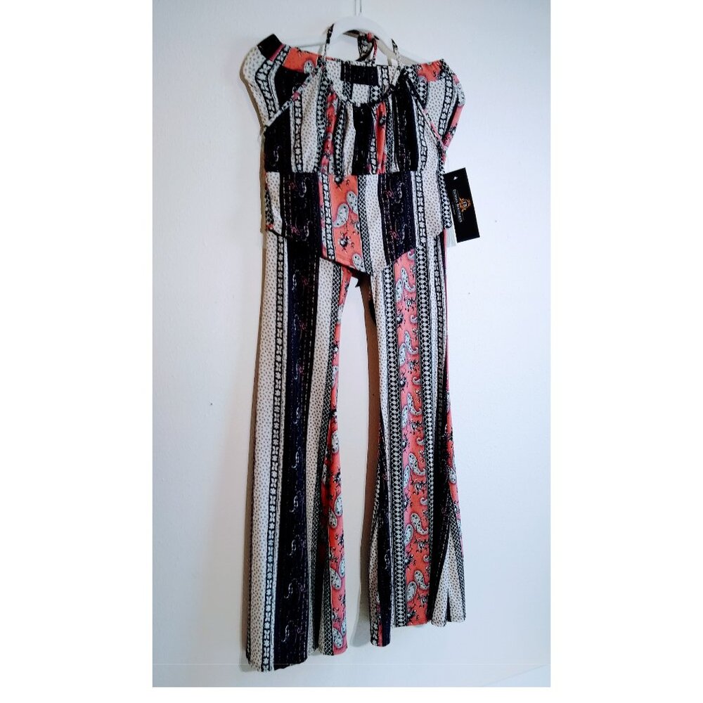 Set of Bohemian Bell bottoms Flare Leggings with matching wrap top Size Large - Picture 4 of 16